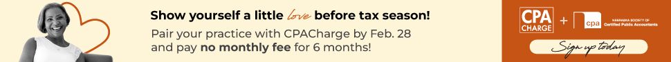 CPACharge.com Advertisement: Show yourself a little LOVE before tax season! -- Pair your practice with CPACharge by Feb. 28 and pay no monthly fee for 6 months! - Sign Up Today