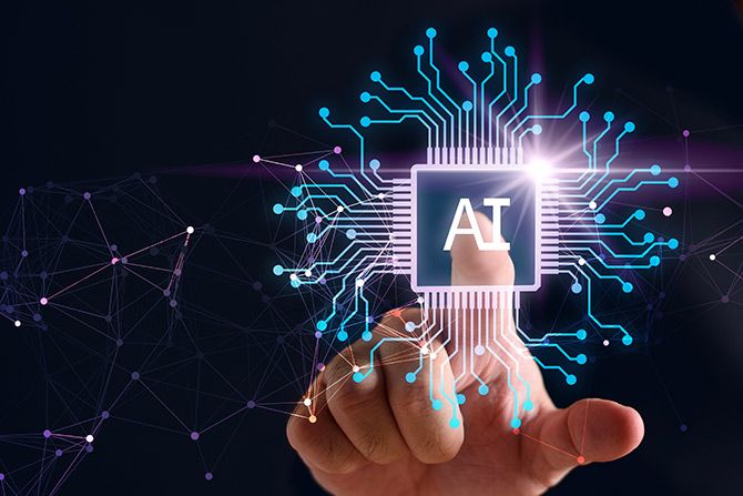 Finger pressing graphic that says AI