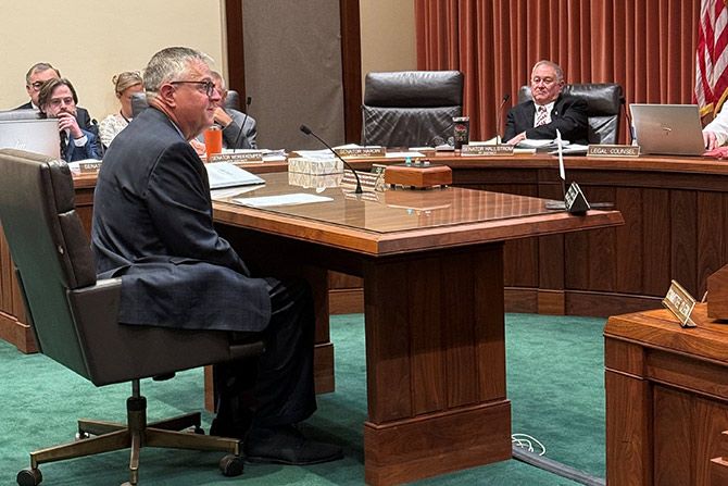 Drew Blossom testifying in hearing